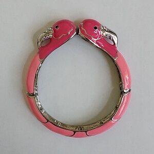 Pink Flamingo Enamel Rhinestone Stretch Fashion Bracelet